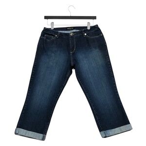 Baby Phat Y2K Cropped Stretch Denim Jeans Size 16 Dark Wash BP Logo EUC